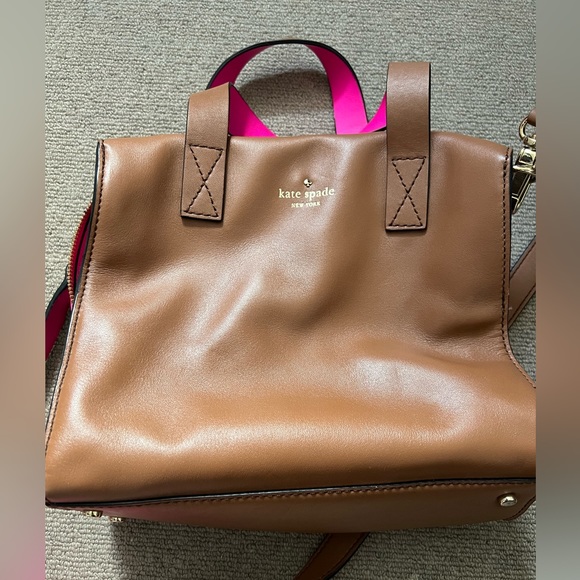 Kate Spade crossbody bag. Used - good condition. Brown with pink straps. - Picture 4 of 9